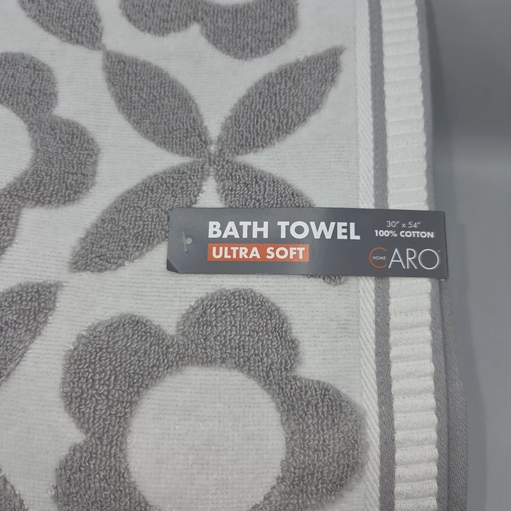 Caro Home 4pc Gray White Daisy Days Raised Floral Bath Towels 30x54